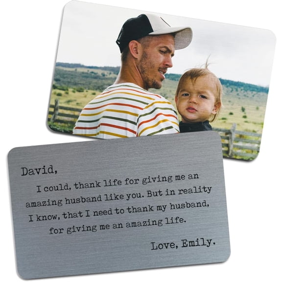 Daisyco Gifts Custom Photo Metal Wallet Card, Personalized Anniversary Gift for Him, Engraved Love Note