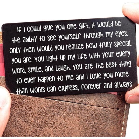 Daisyco Gifts I Love You Card for Him Her, Engraved Aluminum Wallet Insert, Long Distance Valentines Gift