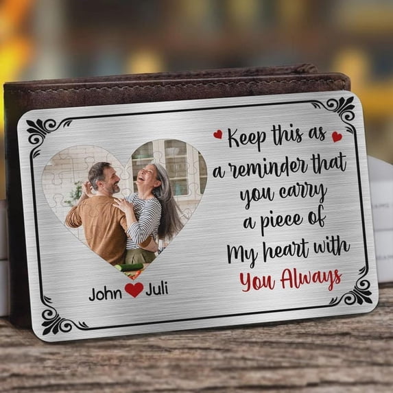 Daisyco Gifts Personalized Metal Wallet Insert Card With Photo And Names Romantic Couple Keepsake Valentine Gift