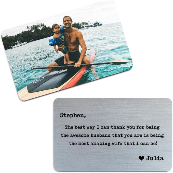 Daisyco Gifts Personalized Metal Wallet Insert with Photo, Custom Engraved Picture Card for Husband