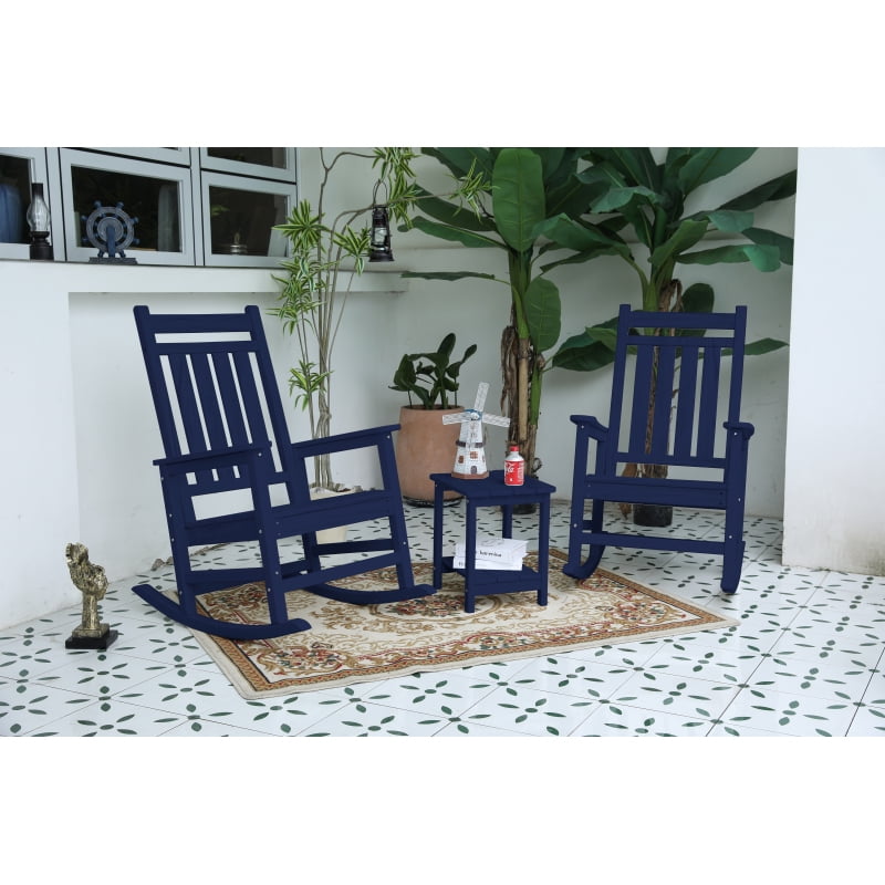 Daisypudding Outdoor High Back Porch Rocking Chair Set of 3, HDPE ...