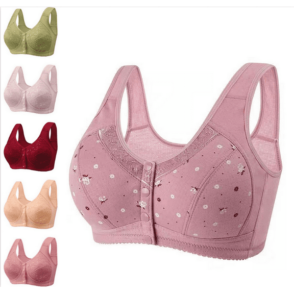 Daisyy Bras for Women Front Button Emily No Underwire Fall Seniors Bralette Snap Closing Running Older Women Bra - Wine,40