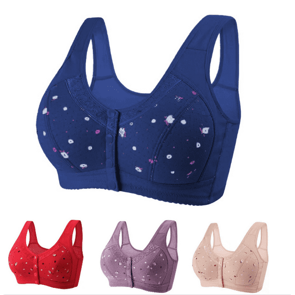 Daisyy Bras for Women Front Closure Plus Size Comfort-Strap Fall Seniors Bralette Wireless Summer Older Women Bra - Dark Blue,38
