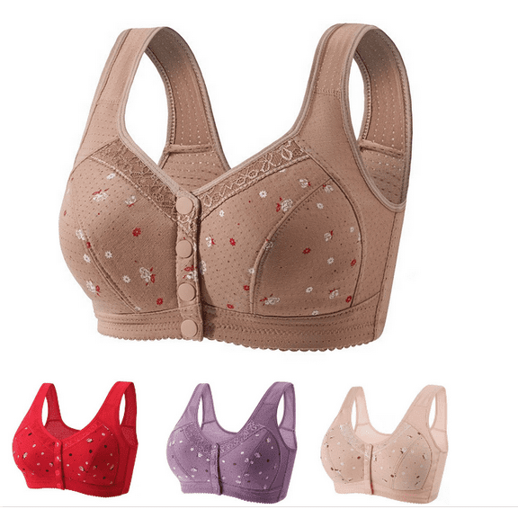 Daisyy Bras for Women No Underwire Beach Snap Closing Emily Seniors Bralette Front Button Comfortable Older Women Bra - Coffee,38