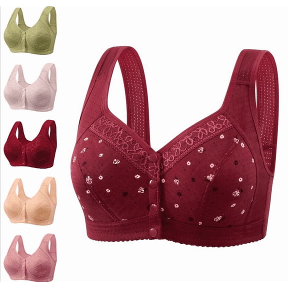 Daisyy Bras for Women No Underwire Holiday Comfort-Strap Emily Seniors Bralette Front Button Fashion Women's Lace Bras - Deep Red,48