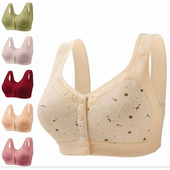Daisyy Bras for Women No Underwire Summer Front Closure Plus Size Everyday Sleep Bras Snap Closing Emily Older Women Bra - Complexion,38