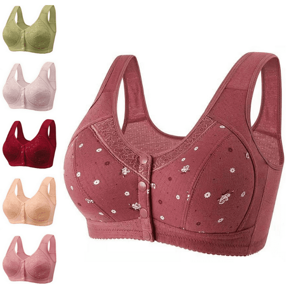 Daisyy Bras for Women Snap Closing Charm Wireless Comfortable Everyday Sleep Bras Front Button Fall Women's Lace Bras - Watermelon Red,46
