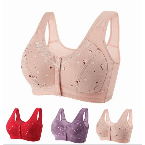 Daisyy Bras for Women Snap Closing Emily No Underwire Fashion Seniors Bralette Front Button Holiday Women's Lace Bras - Pink,38