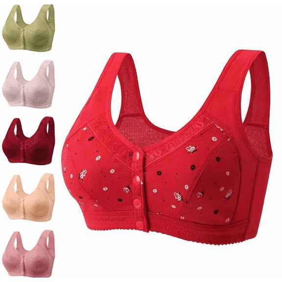 Daisyy Bras for Women Snap Closing Winter No Underwire Size Full Seniors Bralette Front Button Beach Older Women Bra - Red,48