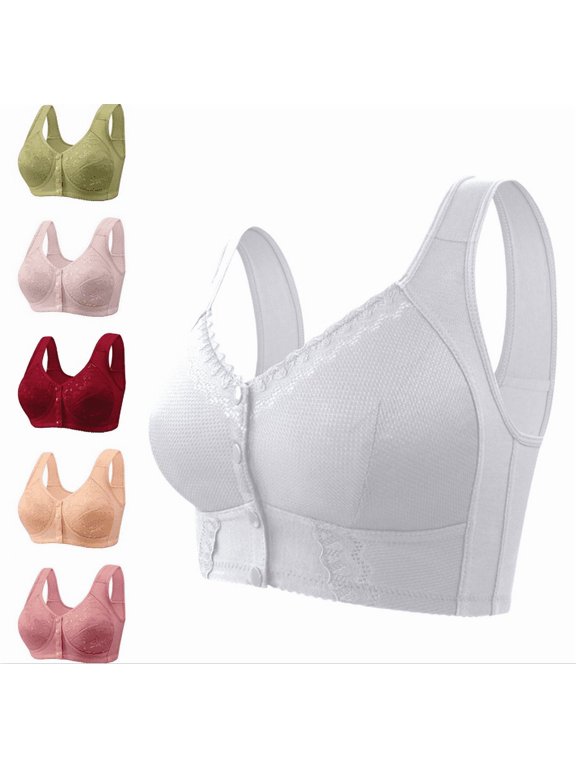 Daisyy Bras for Women Wireless Summer Front Button Running Everyday Sleep Bras Comfort-Strap Comfortable Older Women Bra - White,42