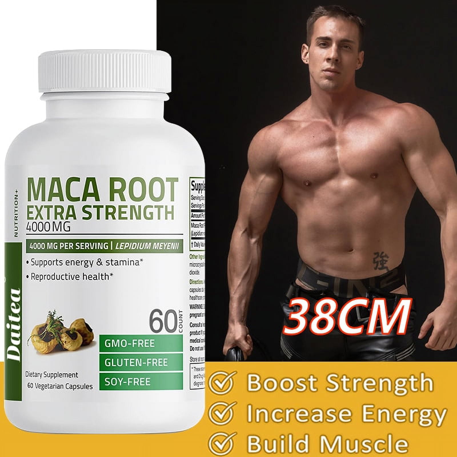 Daitea Maca Root Extra Strength 4000 mg per serving, Lepidium Meyenii -  Non-GMO, Vegetarian Capsules 