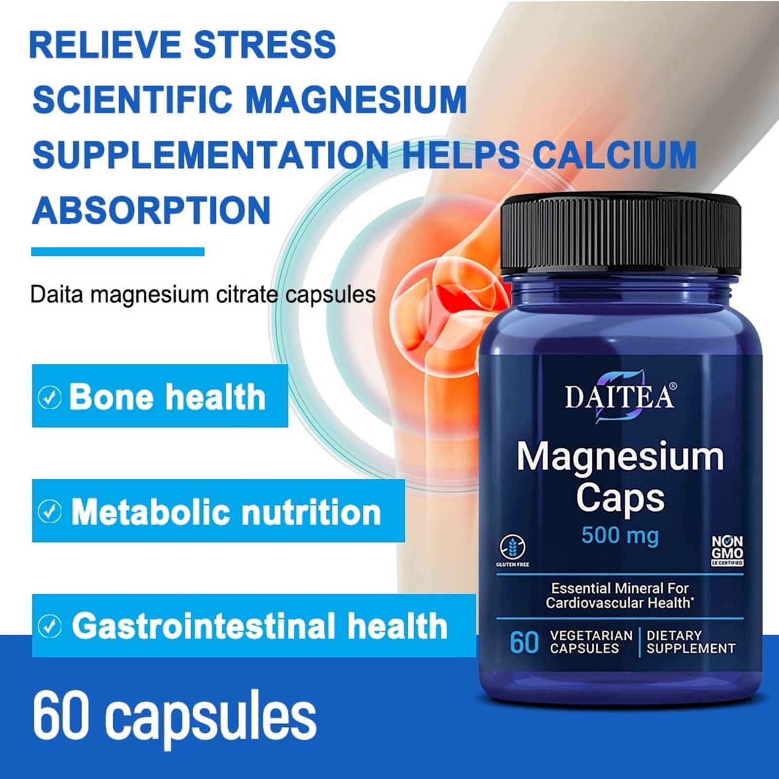 Daitea Magnesium 500 mg Essential Mineral for Cardiovascular Health