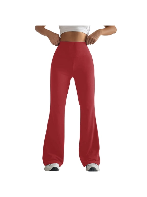 Women Yoga Pants Elastic High Waisted Flare Leggings Casual Gym Athletic Workout Yoga Pant(Small,Red)