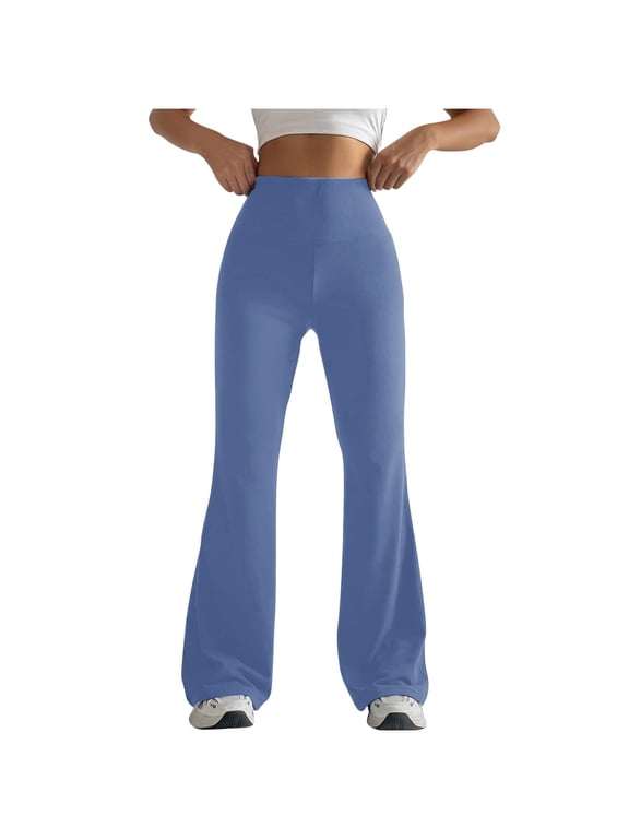 Women Yoga Pants Elastic High Waisted Flare Leggings Casual Gym Athletic Workout Yoga Pant(XX-Large,Blue)