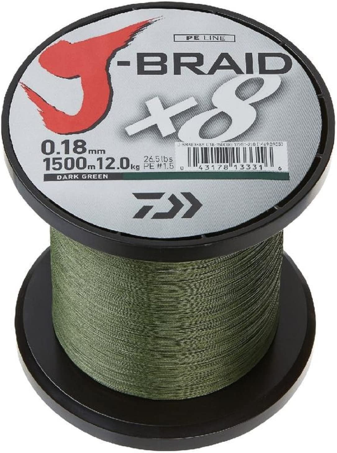 Daiwa 300 Yard J-Braid X4 Braided Fishing Line - 10 lb. Test - Dark Green
