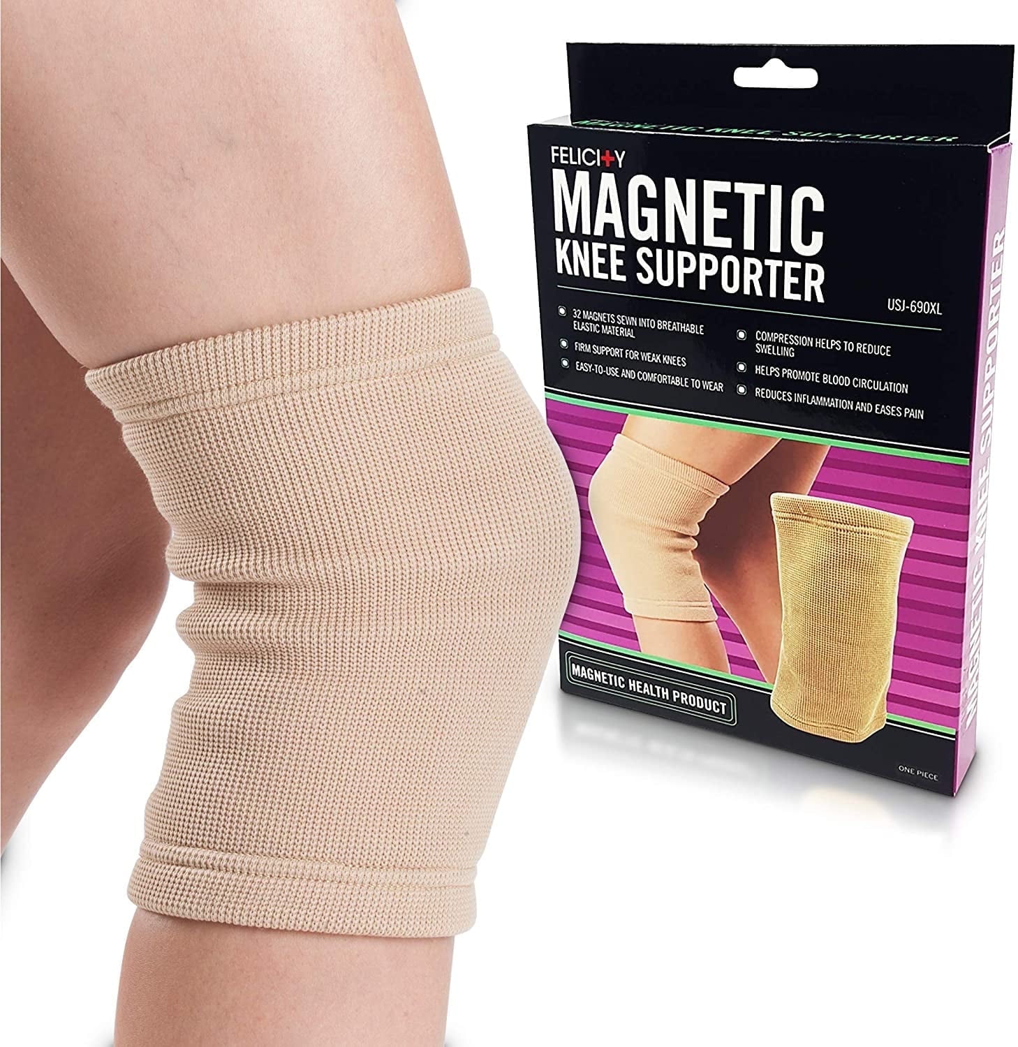 Daiwa Felicity Knee Compression Sleeve Magnetic Brace for Arthritis, Joint Pain, and Injury Recovery, Beige - HSA/FSA Eligible. Provides uniform support for the entire knee (Small)