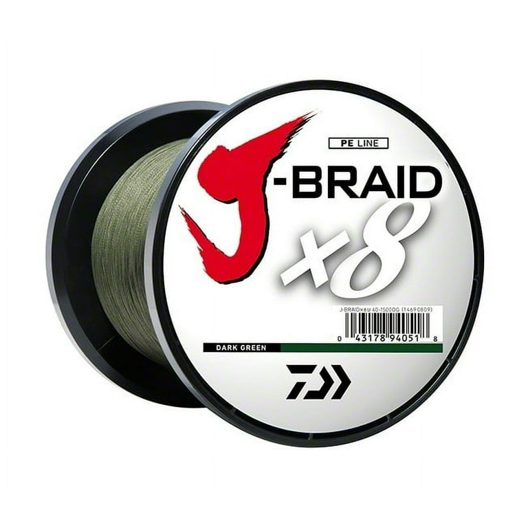 Daiwa J-BRAID x8 Braided Fishing Line (DARK GREEN) 10lb, 1650yd/1500M Bulk  Spool - JB8U10-1500DG 