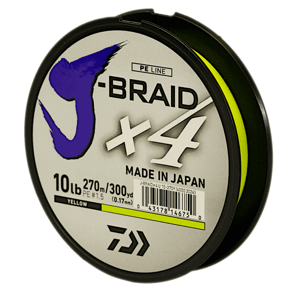 DAIWA J Braid X4 300 Yards Hi Vis Yellow, 20#