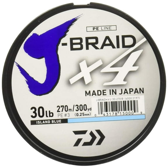 Daiwa J-Braid X4 300 Yard Spool 40LB Test, Island Blue