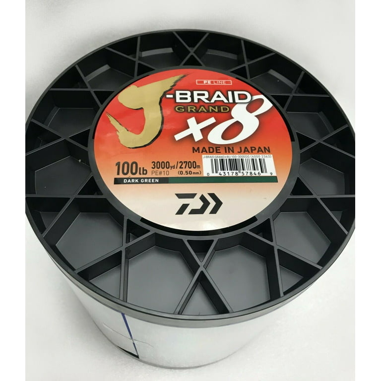 Daiwa J-Braid x8 GRAND Braided Line DARK GREEN 100lb, 3000yd -  JBGD8U100-3000DG