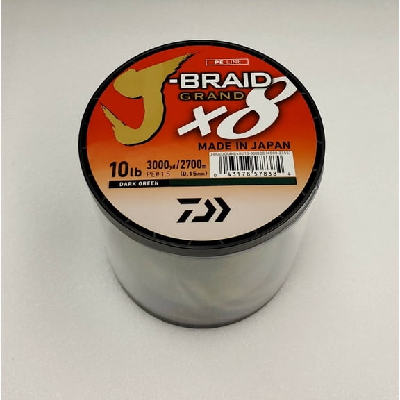 Daiwa J-Braid x8 GRAND Braided Line DARK GREEN 10lb, 3000yd - JBGD8U10-3000DG