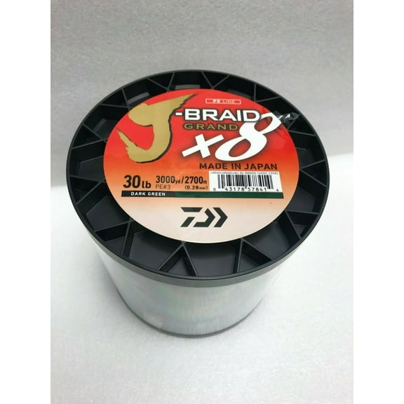Daiwa J-Braid x8 GRAND Braided Line DARK GREEN 30lb, 3000yd - JBGD8U30-3000DG