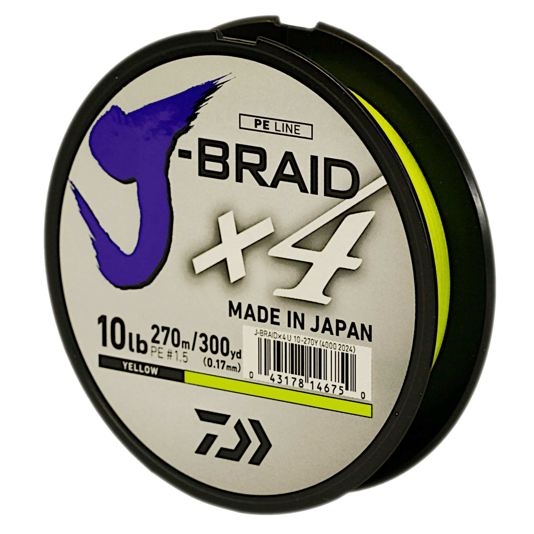 DAIWA J Braid X4 300 Yards Hi Vis Yellow, 40#