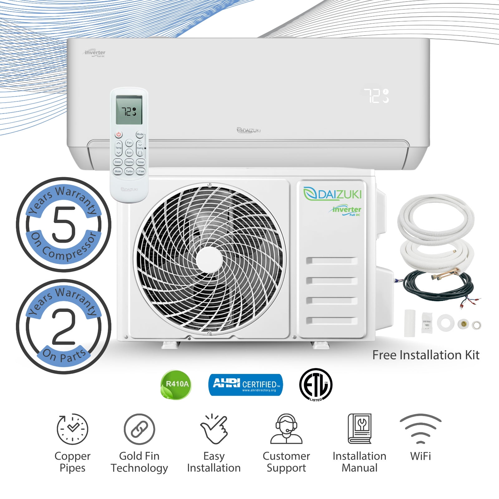 Daizuki 12000 BTU 500 Sq Ft MiniSplit Air Conditioner & Heat Pump, White