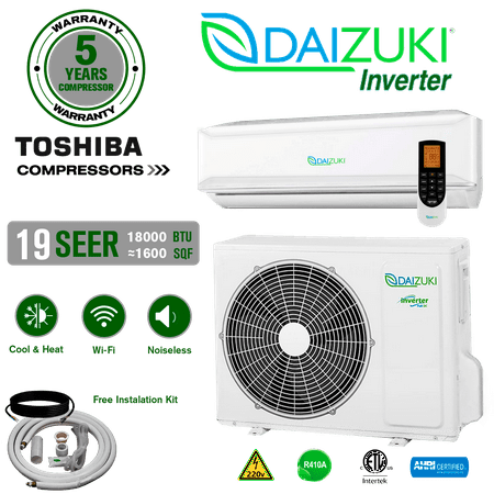 Daizuki 18000 BTU 19 Seer 220V Inverter Ductless Mini Split Air Conditioner AC Heat Pump.