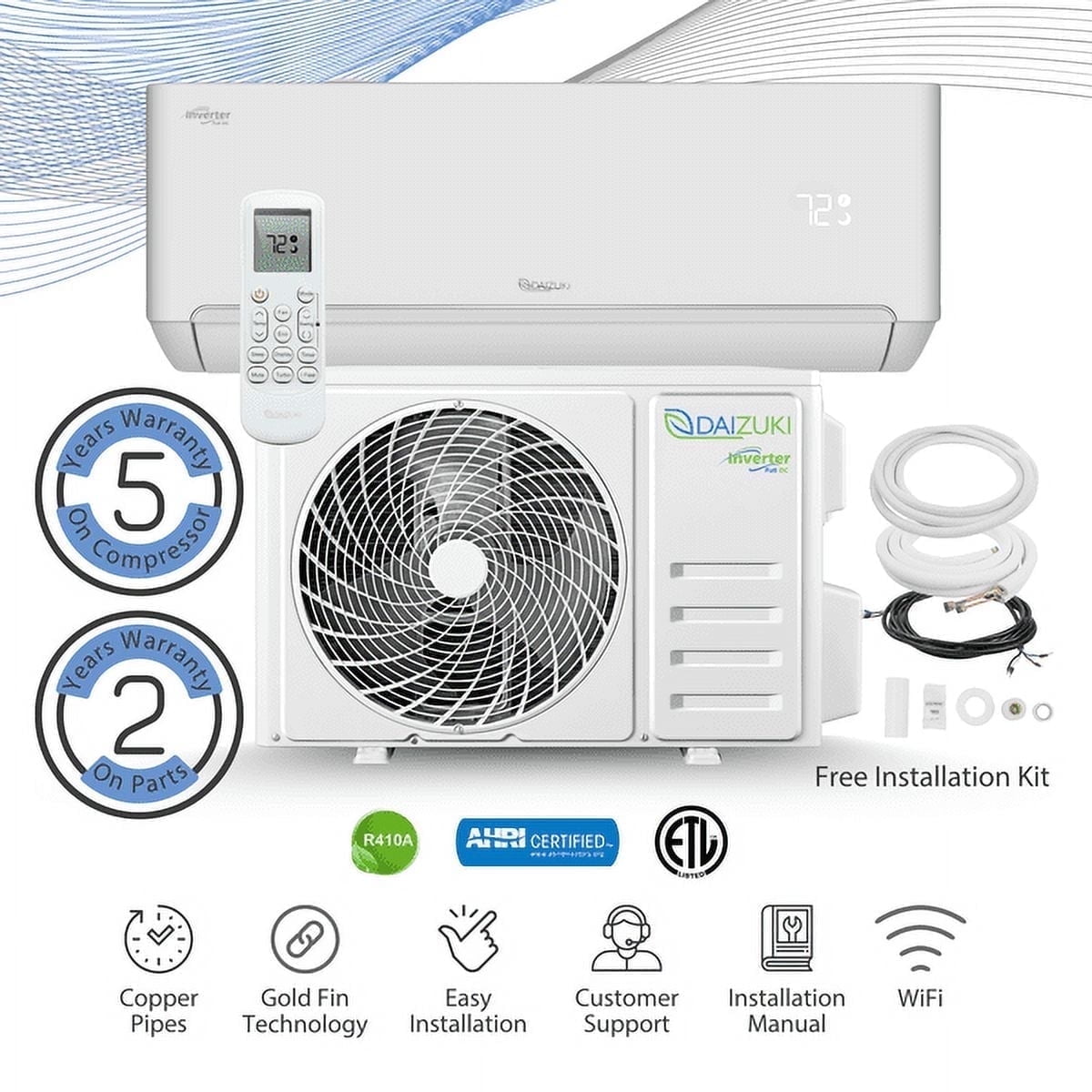 Daizuki 18000 BTU 20 SEER2 Mini Split Air Conditioner Inverter Heat ...