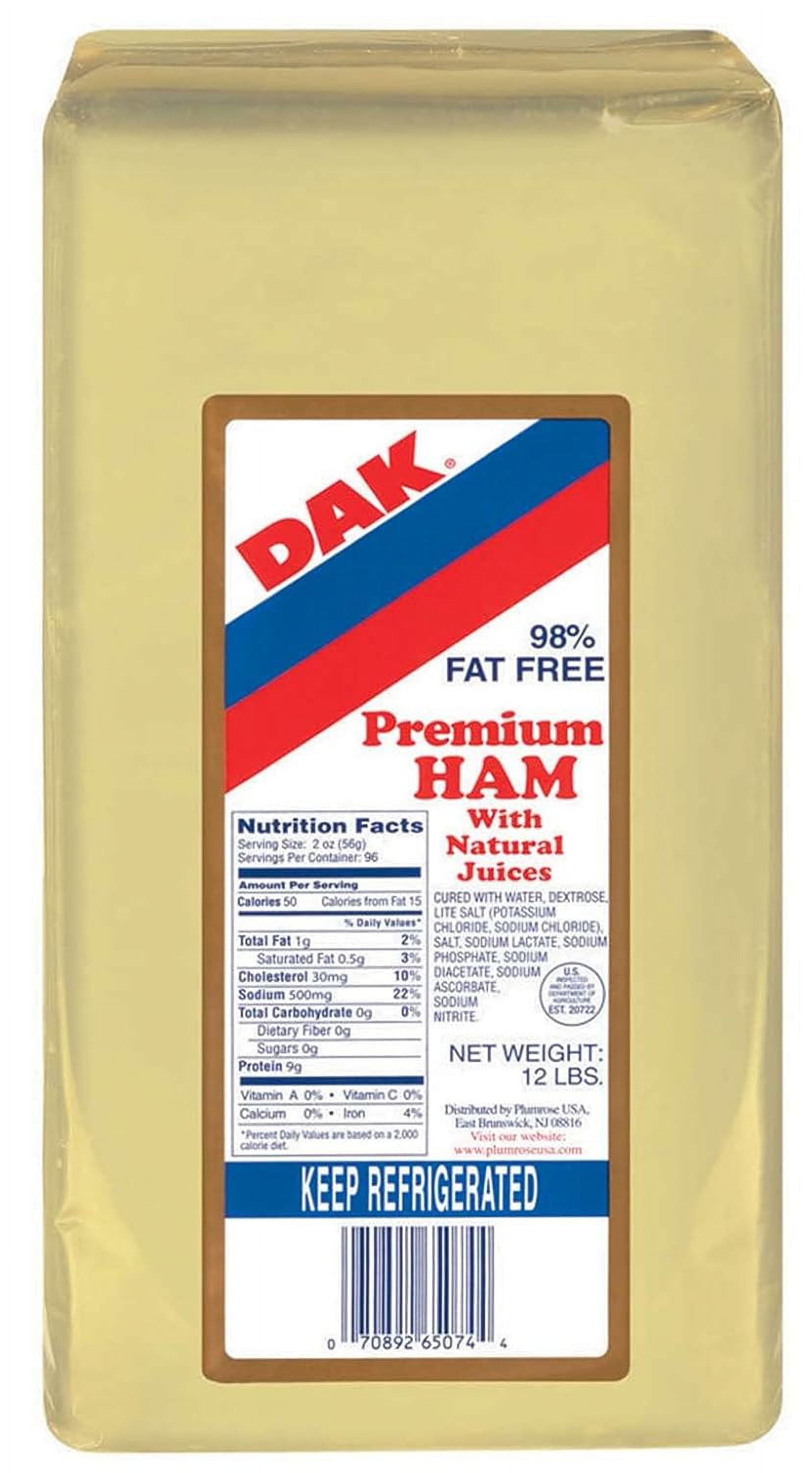 Dak Premium 98 Percent Fat Free Deli Ham with Natural Juice, 12 Pound ...