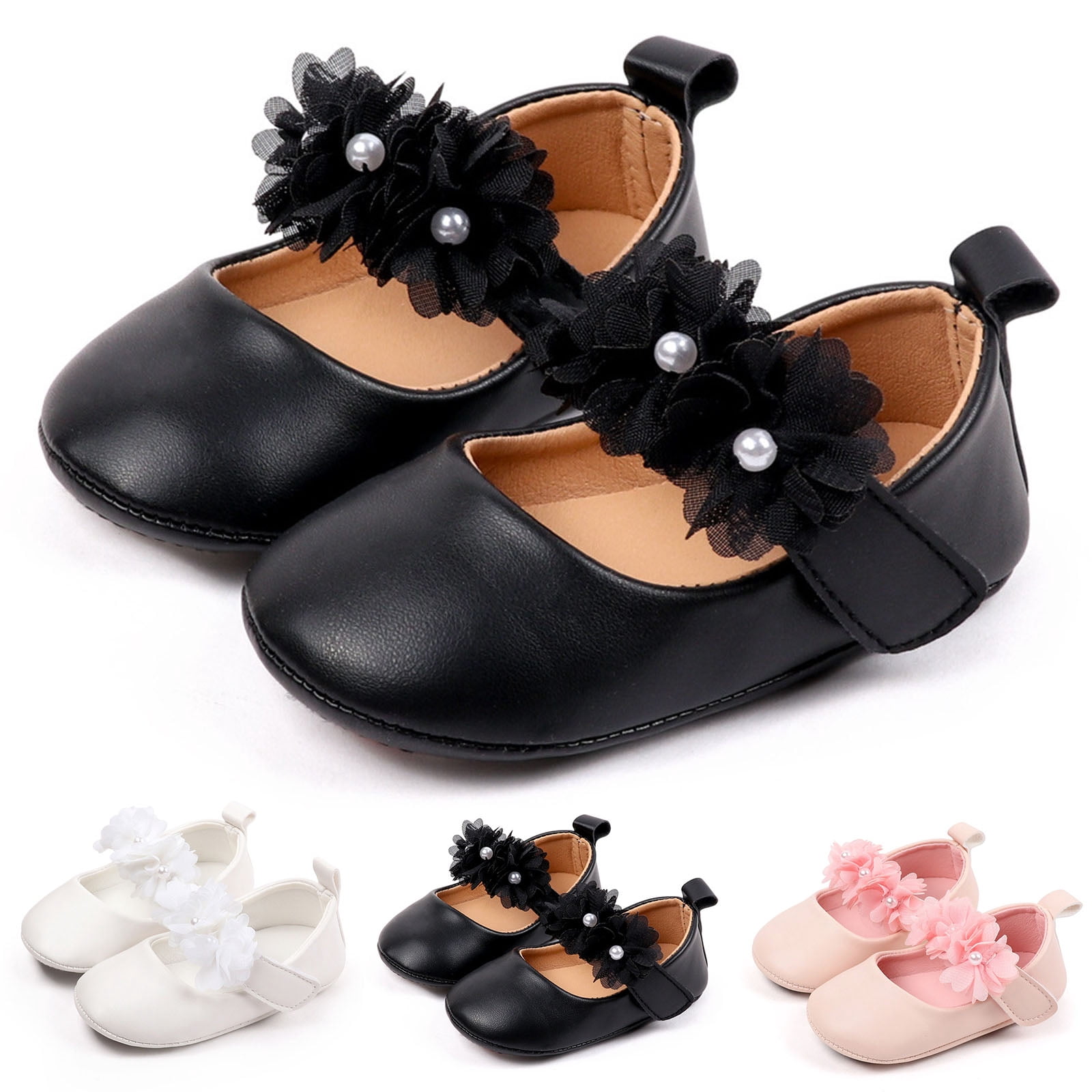 Baby Flatsy Dakaela 0-12M Baby Mary Jane Flats with Flower Infant Girl Leather ...