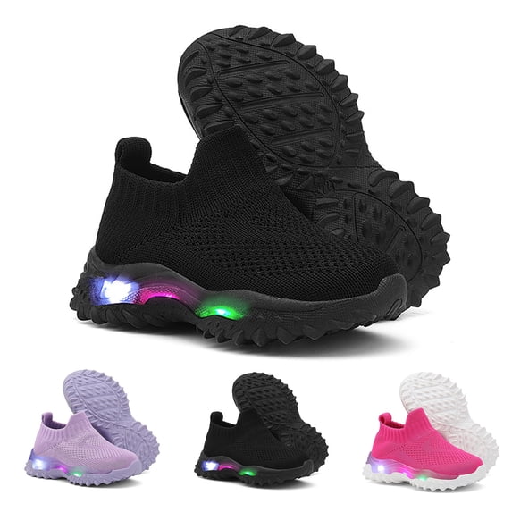 Dakaela 0-7Y Toddler Light Up Sneakers Baby Girls Boys Led Luminous Socks Sport Running Knit Casual Flat Shoes with Arch Support Black 5.5
