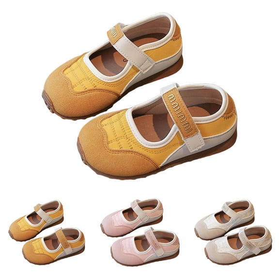 Dakaela 1-12Y Girls Shoes Memory Foam Kids Fashion Sneakers Lightweight Mary Jane Flats Non Slip Toddler Walking Casual Shoes Beige