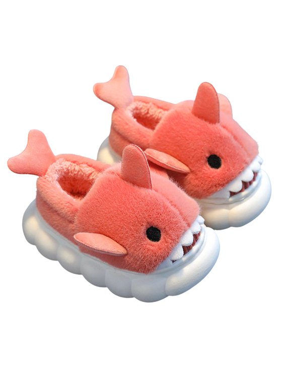 1-16Y Kids Shark Plush Slippers for Boys Girls Cute Animal Soft Sole Non Slip Memory Foam House Shoes