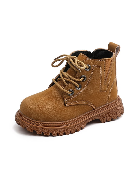 12M-7Y Toddler Combat Work Boots for Boys Girls Fashion Leather Lace Up Ankle Booties for Fall Winter