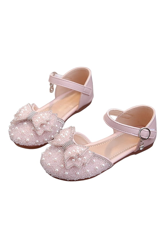 18M-10Y Girls Dress Shoes Toddler Low Heels with Rhinestone Bow Glitter Pearl Princess Pumps for Flower Girl Wedding Party Red