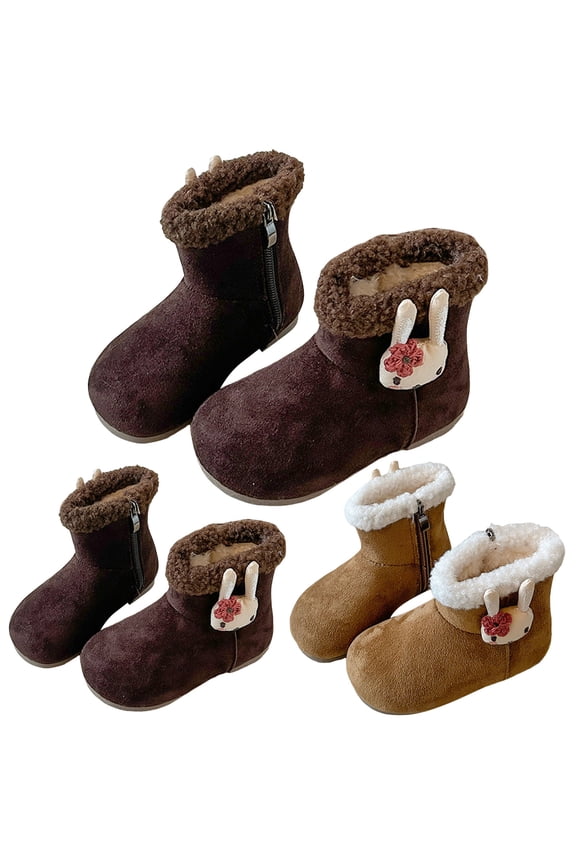 2-10Y Boys Girls Winter Boots Toddler Cute Rabbit Ankle Snow Booties Flat Heel Round Toe Plush Western Riding Shoes Brown