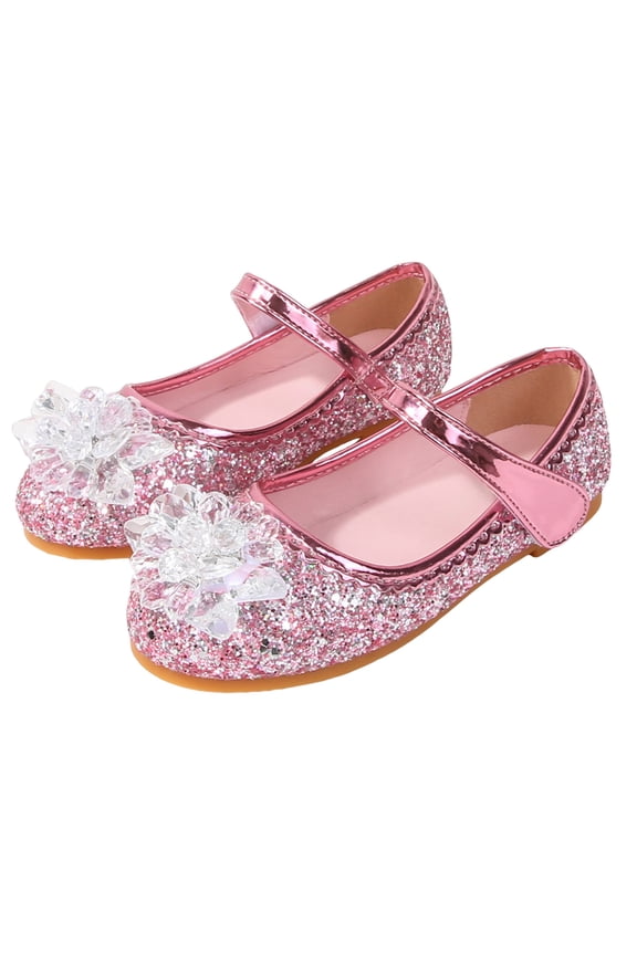 2-10Y Girl's Flower Mary Jane Dress Shoes Glitter Wedding Party Ballet Flats Rhinestone Back to School Princess Moccasins Red