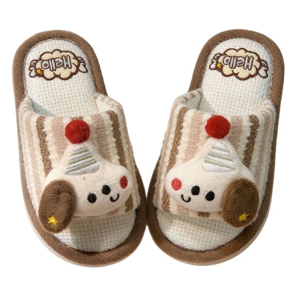 Dakaela 2-10Y Kids Open Toe Plush Slippers Cute Puppy Plush Toy Cloud Slides for Boys Girls Embroidery Slip On Winter Warm House Shoes