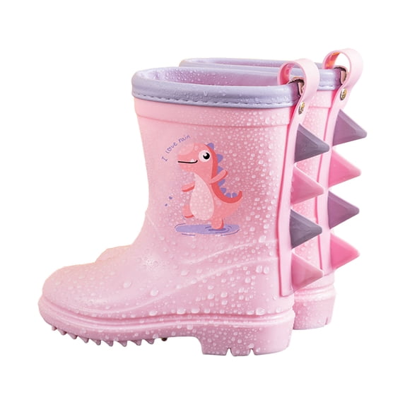 Dakaela 2-11Y Toddler Waterproof Rain Boots for Kids Boys Girls Non Slip Lightweight Rubber Garden Shoes with Cute Dinosaur Cartoon Pattern Light Pink 1.5