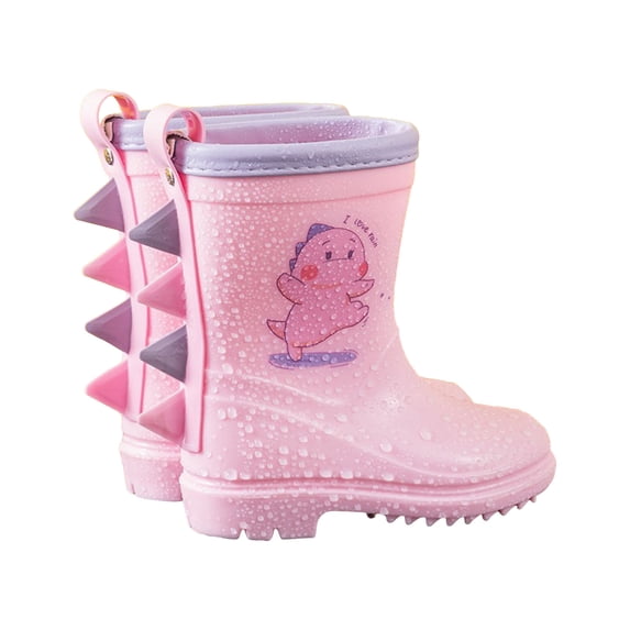 Dakaela 2-11Y Toddler Waterproof Rain Boots for Kids Boys Girls Non Slip Lightweight Rubber Garden Shoes with Cute Dinosaur Cartoon Pattern Pink 1.5