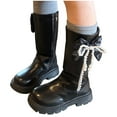 thumbnail image 1 of Dakaela 3-11Y Girls' Knee High Boots Cute Bow Side Zipper Slouchy Riding Boots Waterproof Fall Winter Princess Dressy Boots Black 1.5, 1 of 9