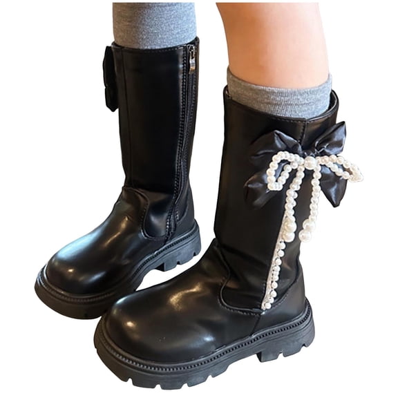 Dakaela 3-11Y Girls' Knee High Boots Cute Bow Side Zipper Slouchy Riding Boots Waterproof Fall Winter Princess Dressy Boots Black 9