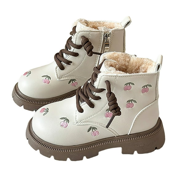 Dakaela 3-12Y Baby Boys Girls Ankle Boots Waterproof Lace up Combat Work Booties Toddler Fleece Lined Winter Walking Shoes White 10