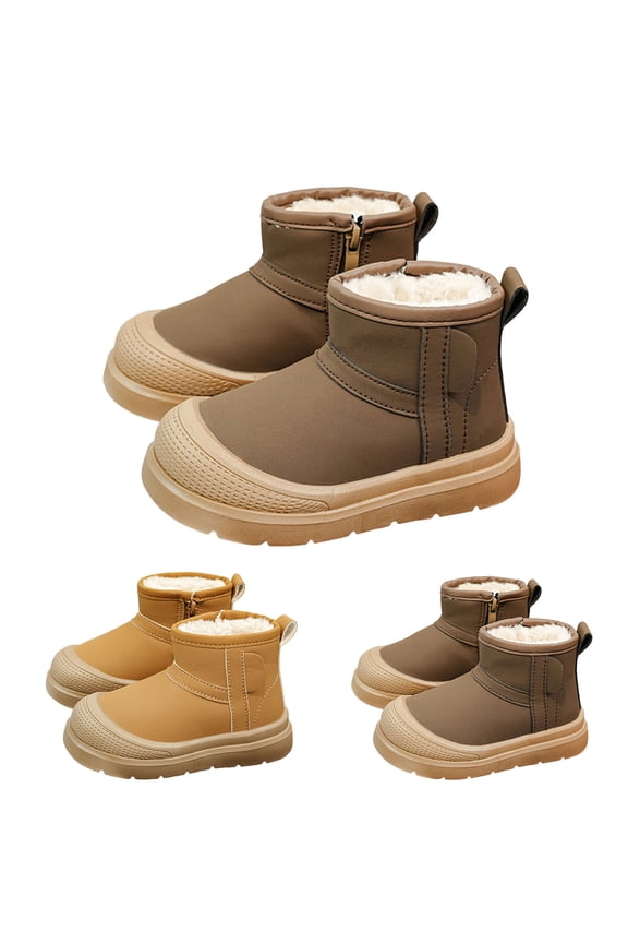 3-12Y Boys Girls Winter Snow Boots Waterproof Non Slip Ankle Booties Fleece Lined Outdoor Walking Shoes for Cold Weather Brown