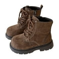 thumbnail image 1 of Dakaela 3-12Y Toddler Boys Girls Work Boots Suede Furry Lined Combat Ankle Booties Lace up Side Zipper Hiking Walking Shoes Brown, 1 of 8