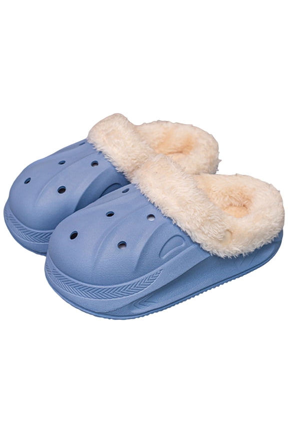 3-13Y Kids Lined Clogs Boys Girls Winter Fleece Garden Shoes Toddler Platform House Shoes Slip on Indoor Outdoor Mules Blue 12