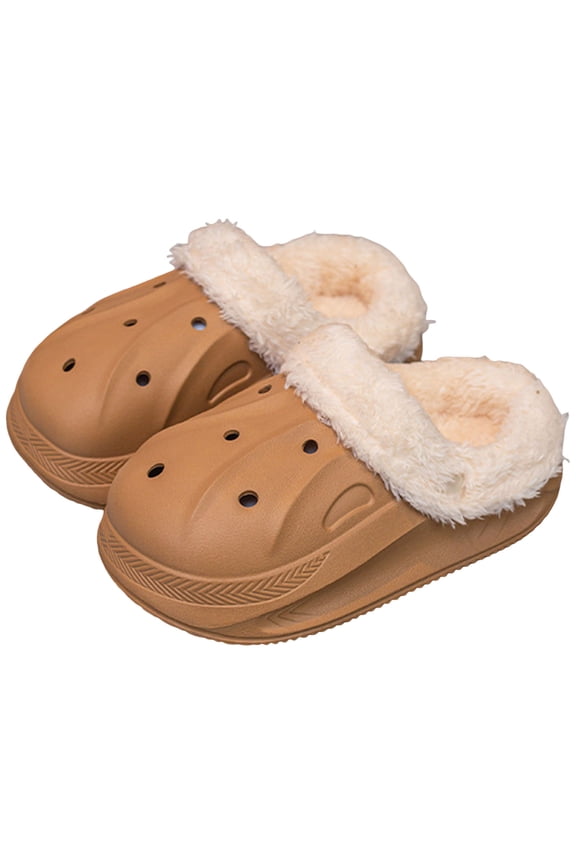 3-13Y Kids Lined Clogs Boys Girls Winter Fleece Garden Shoes Toddler Platform House Shoes Slip on Indoor Outdoor Mules Coffee 1