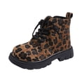 thumbnail image 1 of Dakaela 3.5-11.5Y Little Big Kids Leopard Print Combat Boots Lace Up Side Zipper Ankle Booties for Boys Girls, 1 of 8